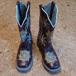 Laredo Women's Brown Melrose Floral Western Boots With Embroidery Size 8